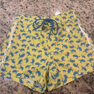 Tucann Men's Yellow Swim Trunks with Blue Turtle Print